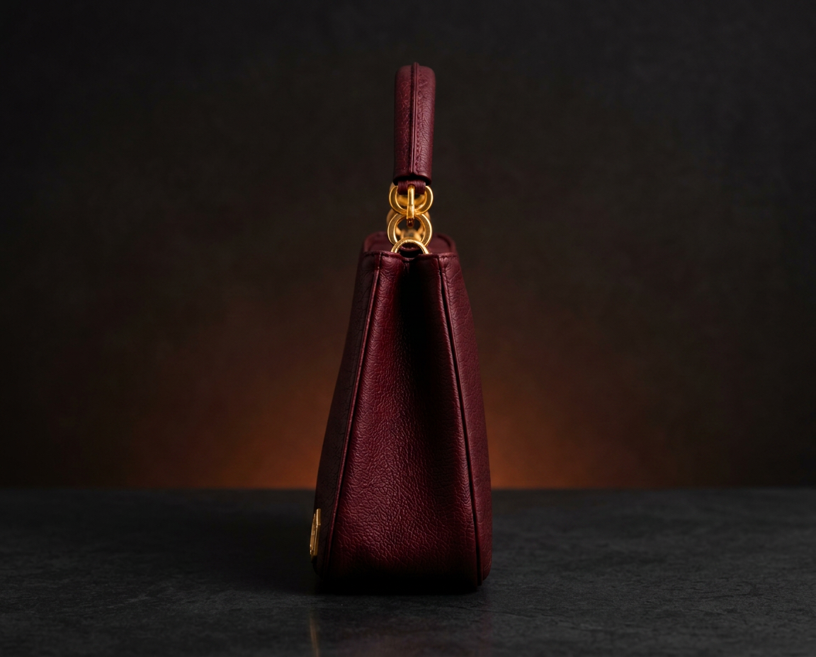 The Nozuko in profile, showing the compact structured gusset and gold-plated oval handle links