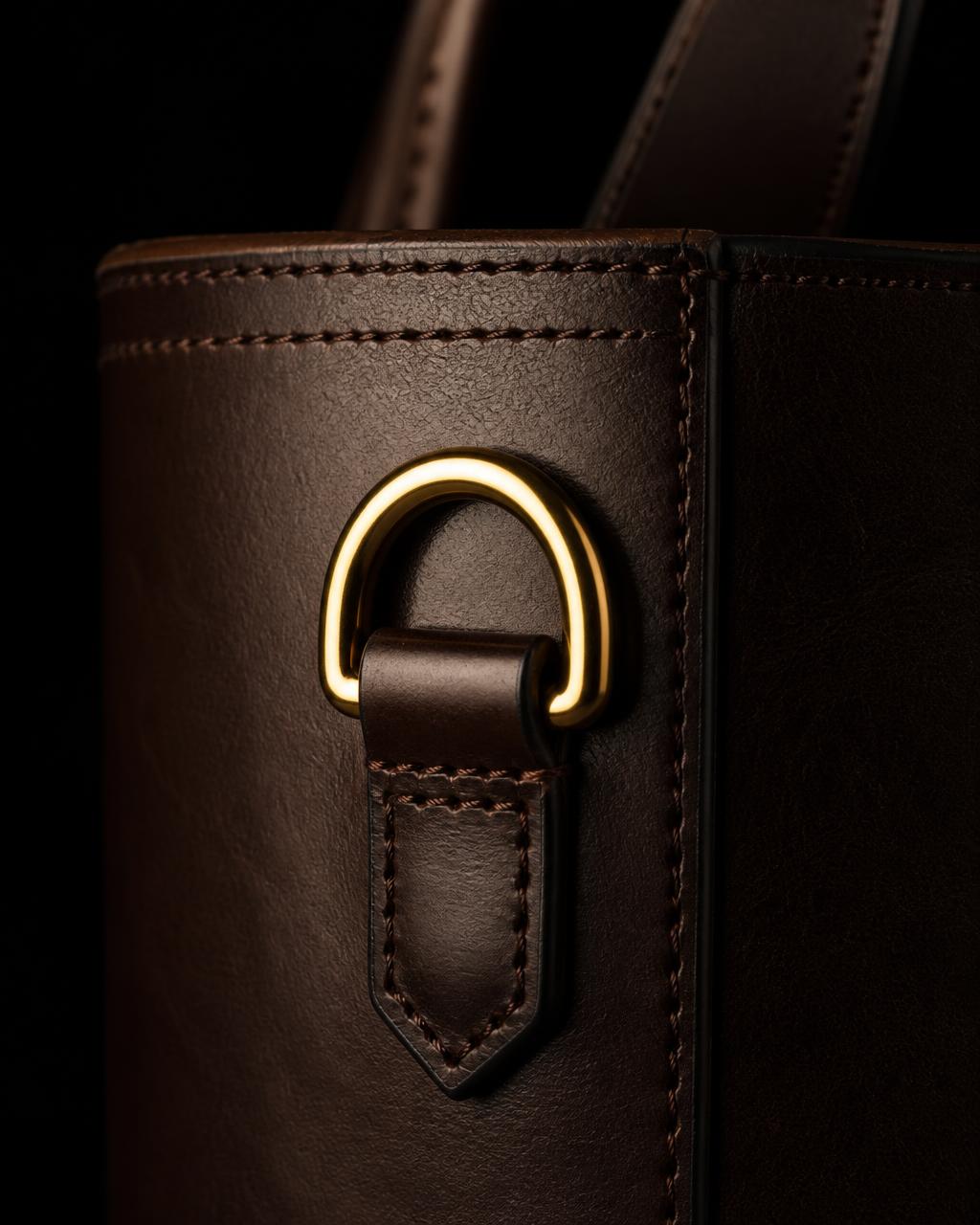 Ayanda gold curb chain strap anchored into the leather