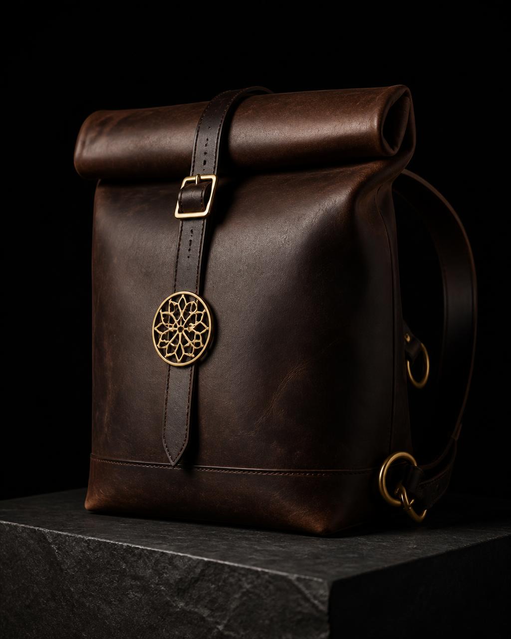 The Sizwe roll-top rucksack in tobacco oil-waxed bushveld hide