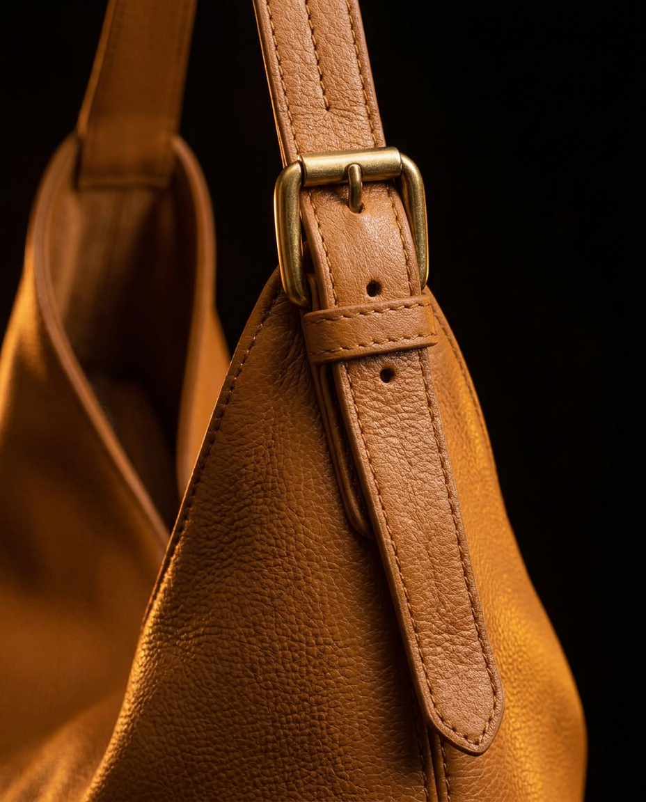 Themba strap detail — single seam meeting the unlined body